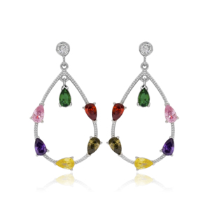 Pendientes de tuerca de piedra de circón de colores mezclados, joyería de plata esterlina 925 hecha a mano al por mayor - Product Image 1