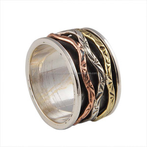 Wholesale Classic 925 Sterling Silver Party <b>Spinner</b> <b>Ring</b> Wavy Band Mixed Metal Brass Copper Meditation Anxiety Fidget <b>Ring</b> - Product Image 1