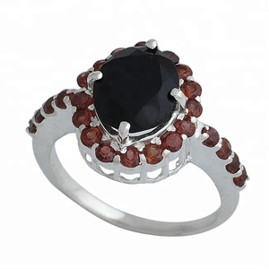 925 Sterling Silver Beautiful Gemstone <b>Ring</b> Red Garnet and <b>Black</b> Onyx Fashionable Jewelry for Weddings and Parties - Product Image 2