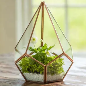 Planteur géométrique en forme de pyramide, verre indien, fait à la main, terrarium