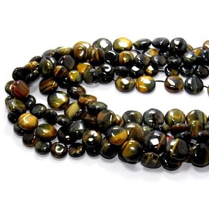 Cuentas de piedras preciosas naturales lisas con forma de moneda de ojo de Tigre, cuentas de piedra de calidad increíble para la fabricación de joyas - Product Image 1