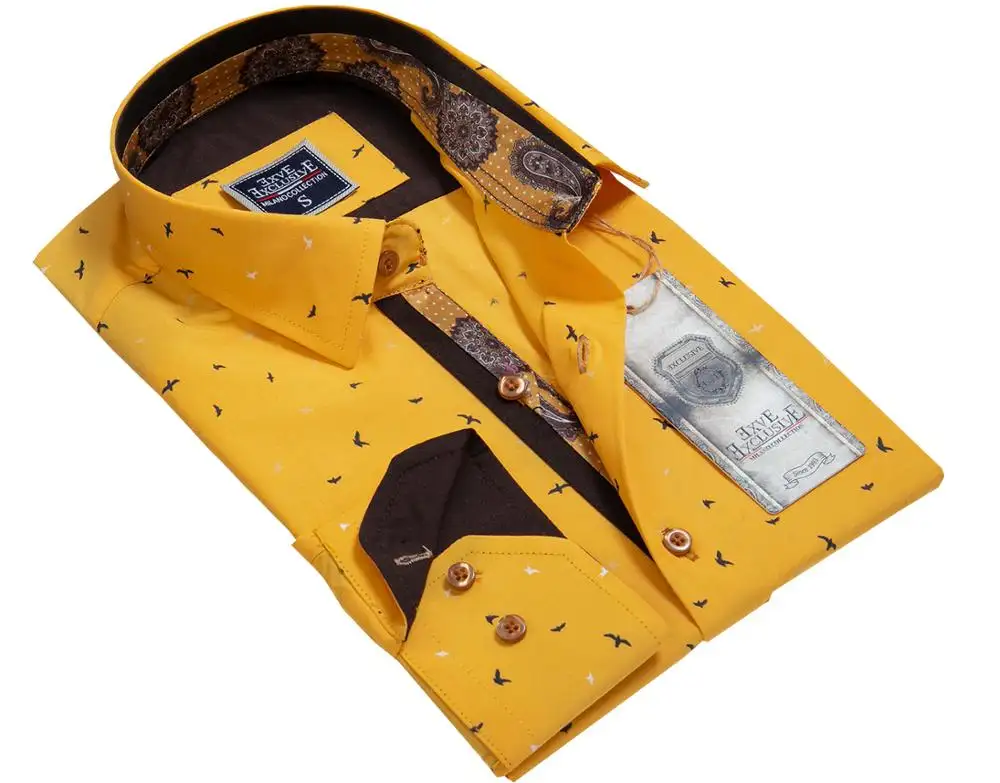 Camisa para hombre con cuello amarillo y marrón