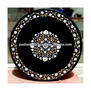 Plateau de table en marbre incrusté de pierres semi-précieuses - Product Image 1