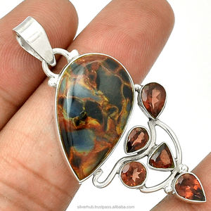Wholesale Supplier For 925 Sterling Silver Jewelry Natural Pietersite and <b>Garnet</b> Gemstone Statement <b>Pendant</b> Bulk Jewelry OEM ODM - Product Image 1