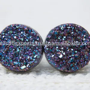 Boucles d'oreilles en titane blanc violet arc-en-ciel, Faux druse, pierres précieuses revêtues métalliques, bleu or