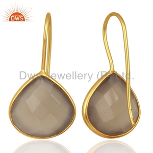 Piedra preciosa de Calcedonia gris, fabricante de pendientes de plata 925, joyería india, Colección clásica - Product Image 3