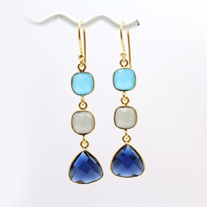 Chalcedony <b>Moonstone</b> Gemstone Classic Women's Hook <b>Earring</b> Gold Plated Cushion/Trillion Shape Handmade Jewelry - Product Image 1