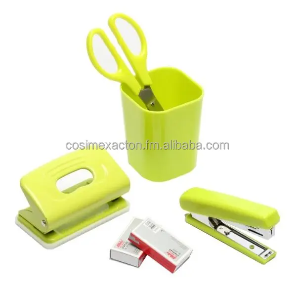 Factory sale 4 pieces Stapler, hole punch ,staple remover, scissor desktop stationery for gift promotion