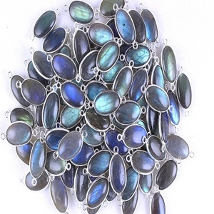 92.5 Silver Top Quality Natural Labradorite Blue Fire Gemstone Chain Connectors Blue Flash Oval Shape Beads Wholesale - Product Image 1