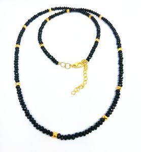 Collier de perles rondes facettées en onyx noir et pyrite dorée de 3 à 4 mm - Cadeau - Product Image 1