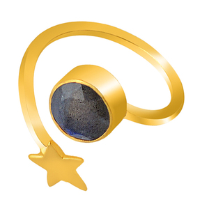 925พลอยลาบราดอไรต์ทรงกลมตัดแหวนเงินสเตอร์ลิงแหวนชุบทองรูปดาวแหวนตั้งขอบแหวนแฟชั่นสำหรับผู้หญิง - Product Image 3