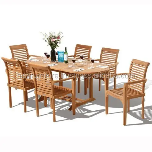 Teak Hout Prijs Ovale Dubbele Extension Tafel Met 6 Stapelen Stoelen Meubelen Outdoor Eettafel Set Otherhomefurniture