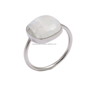 Anillo Clásico de Plata de Ley 925 con Piedra Lunar Arcoíris Natural, con Engaste de Bisel, Moderno, para Boda, Aniversario, Compromiso, Unisex - Product Image 1