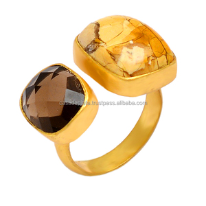 Solide 925 Sterling Silver Gemstone Brecciated Mookaite Smoky Quartz Ring Handmade Jewelry Wedding Engagement Gift Casa De Plata - Product Image 1