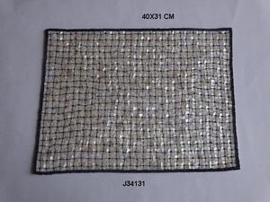 Incrustation de nacre blanche de haute qualité avec des tapis de table en bordure de perles de verre noires avec des motifs tapis de table faits à la main en gros - Product Image 6