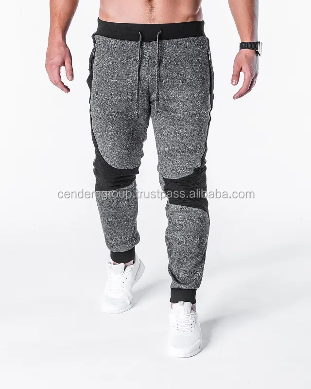 Toptan koşucu pantolonu moda yeni tasarım siyah diz erkek joggers toptan koşucu pantolonu