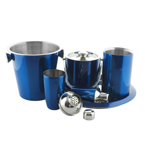 Ensemble de shakers à cocktail Accessoires de bar Ensemble de bar en acier inoxydable Couleur bleue Ensemble de 6 pièces avec couleur bleue - Product Image 1
