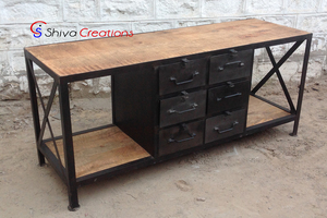 Vintage Industrial Mango Rústico Media Gabinete Muebles para el hogar Soporte de TV en la sala de estar Material de metal - Product Image 3