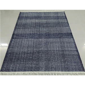 Tapis bleu en laine tissé à la main au design décontracté, lavable, noué à la main, disponible en stock - Product Image 1