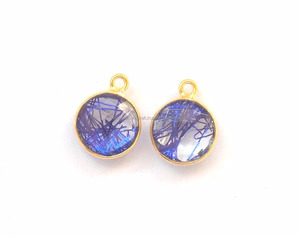 เครื่องประดับอัญมณีขอบกลม10มม. สีฟ้าสวยสีทอง24K ตัวเชื่อมต่อแบบ Boho ประกันตัวคู่24th การค้นพบเครื่องประดับ - Product Image 3