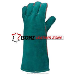 Gants de sécurité en cuir fendu de vache verte Gants de soudage renforcés à double paume résistants à la chaleur - Product Image 4