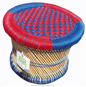 Taburete otomano de bambú natural, taburete bajo para sentarse, taburete otomano de caña, consola con incrustaciones de hueso otomano de mimbre tejida a mano - Product Image 1