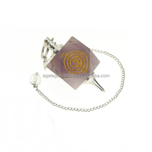 Péndulo de Amatista Hexagonal al por Mayor con Símbolos de Reiki USUI Tallados, Cristal Curativo Budista y Religioso con Técnica de Grabado - Product Image 1
