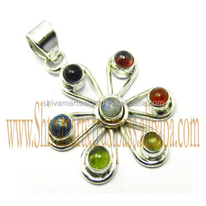 Colgante y abalorio de joyería fina para mujer Chakra de Plata de Ley 925 pura con lapislázuli rojo y múltiples piedras preciosas chapadas en oro - Product Image 2