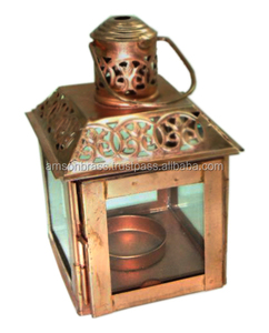 Patina Finished Ancient Style Decorative Candle <b>Lantern</b> Metal & <b>Glass</b> <b>Lantern</b> Handmade - Product Image 3