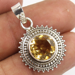 Best Seller diseño étnico hecho a mano 925 plata esterlina sólida citrino natural piedra preciosa redonda colgante joyería regalo para ella - Product Image 1