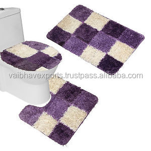 Alfombrillas de baño ecológicas hechas a máquina de algodón de microfibra de 3 piezas de alta calidad con accesorio de baño estampado de diseño moderno - Product Image 4