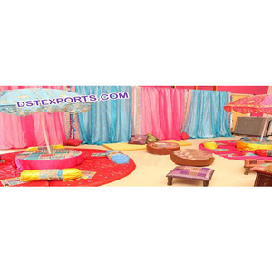 Punjabi-escenario de Mehandi con sombrilla, escenario tradicional de boda india con Parsol, Punjabi Mahiyan Sangeet - Product Image 1