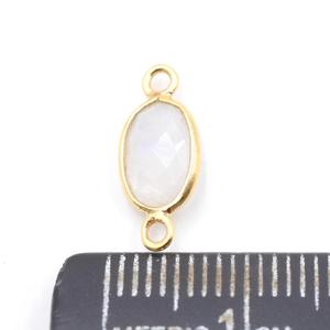 Pierre de lune arc-en-ciel forme ovale lunette en argent sterling 925 connecteur plaqué or fabrication de bijoux faite à la main - Product Image 3