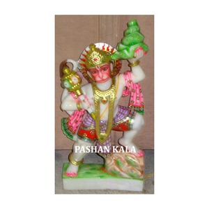 Statue de Bajrangbali en marbre blanc, faite à la main, colorée - Product Image 1