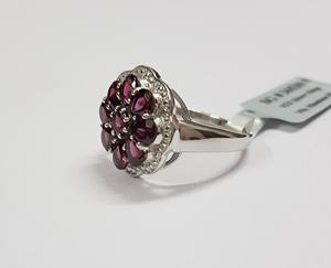 Rhodolite โกเมนลูกแพร์แหวนเงินเครื่องประดับที่ดีสำหรับงานแต่งงานและงานเลี้ยงโรเดียมชุบด้วยการออกแบบที่ไม่ซ้ำกัน - Product Image 3