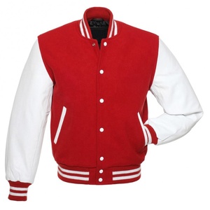 เสื้อแจ็กเก็ตบอมเบอร์แขนหนังแท้ผ้าขนสัตว์ปักตัวหนังสือกีฬาดีไซน์ใหม่ - Product Image 6