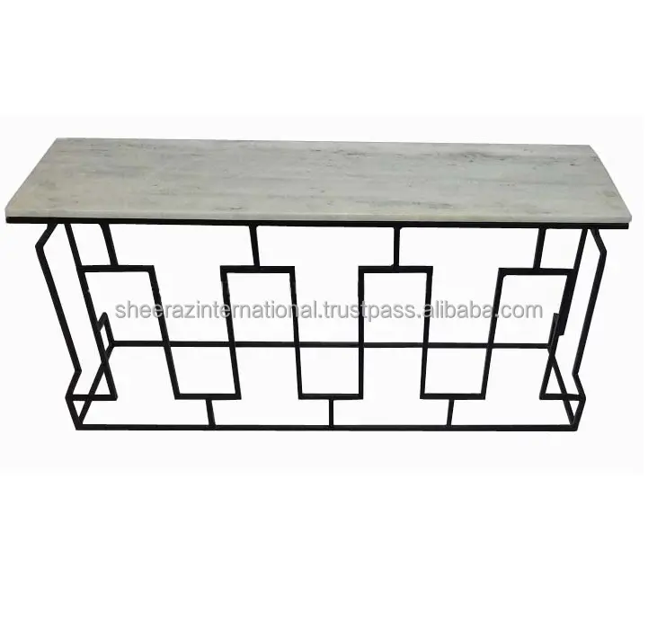 Table console moderne de luxe en métal avec dessus en marbre pour salon meubles d'entrée et de couloir ou hôtels et restaurants style français