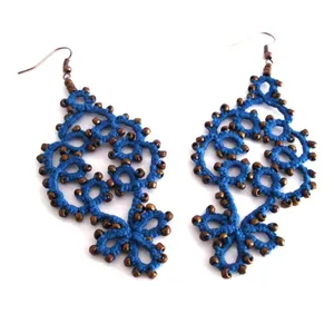 Boho blue lace earrings/ tatted earrings/ beaded earrings