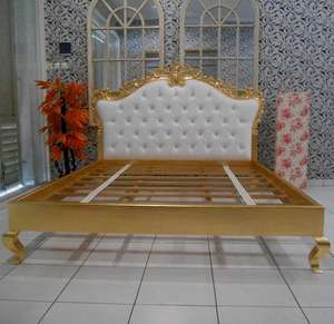 Meubles de chambre à coucher classiques, lit en bois sculpté, couleur feuille dorée, 1 pièce - Product Image 2