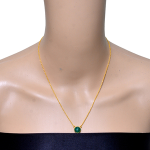 สร้อยคอแบบโซ่ทรงกลมสีเขียวโอนิกซ์สีเงิน925ชุบทองสร้อยคอชุบทองทันสมัยสำหรับผู้หญิง - Product Image 3