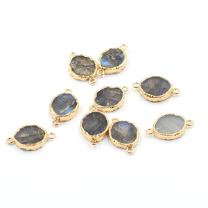 Conector Ovalado de Latón Chapado en Oro de 18 a 20 mm con Argolla para Fabricación de Joyas, con Labradorita - Product Image 2