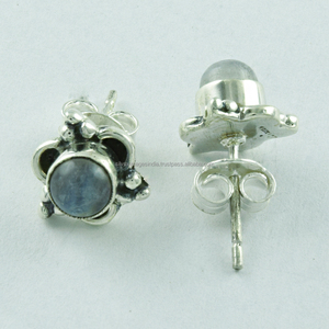 925 plata esterlina sólida Arco Iris Luna piedra Stud pendientes joyería Unisex para niños regalo de boda fiesta compromiso aniversario - Product Image 3