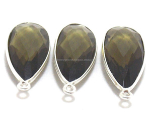 Quartz fumé en argent sterling 925 avec connecteur de lunette à facettes fait main en forme de poire plaqué argent - Product Image 2