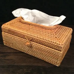2023 superventas cajas de pañuelos tejidos de mimbre de ratán servilletero hecho a mano para decoración de fiesta de boda productos de vajilla