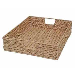 Cesta rectangular de jacinto de agua, cesta de almacenamiento poco profunda, bandeja de mimbre con asas, precio barato