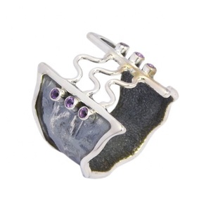 Bonito diseño de calidad superior forma desigual amatista piedra preciosa eternidad Vermeil anillo 925 proveedor de joyería de plata esterlina - Product Image 1