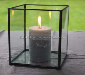 Glass Box <b>Lanterns</b> Modern Decorative Candle <b>Lantern</b> <b>Black</b> Color - Product Image 2