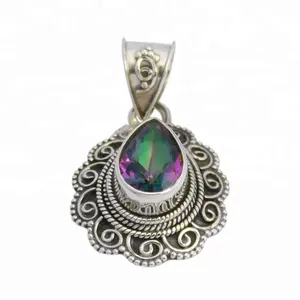 Colgante de piedras preciosas de cuarzo místico de Plata de Ley 925 de diseño único, colgantes de joyería fina y collar de dijes, regalo para ella - Product Image 1