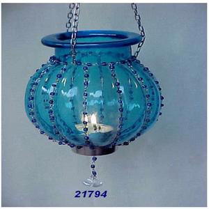 Round Shape Handmade American Style Blue Glass Beads Hanging <b>Tealight</b> <b>Lantern</b> Christmas Home Decor for Wall Hanging - Product Image 1