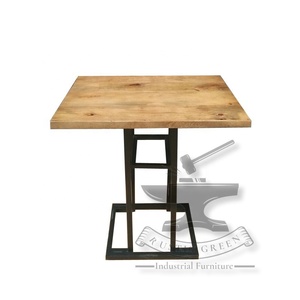 Table Basse Industrielle Vintage en Bois Massif Design Rustique Restaurant Salle à Manger Hôtel Salon Extérieur Atelier Cible en Métal - Product Image 2